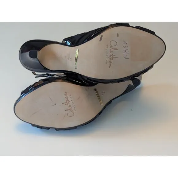 Cole Haan Nike Air Tivona Pump Women's Black Patent Bow Buckle Peep Toe Heel 11B