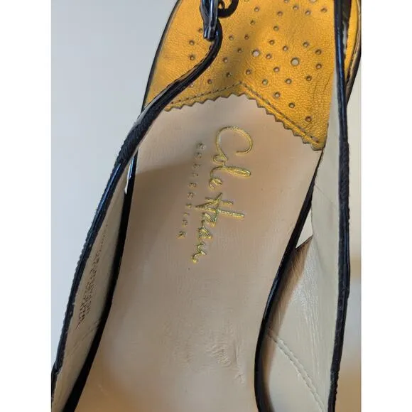 Cole Haan Nike Air Tivona Pump Women's Black Patent Bow Buckle Peep Toe Heel 11B