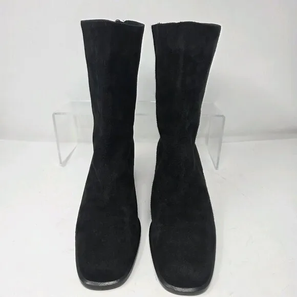 Cole Haan Women's 9 B Black Suede Leather Mid-Calf Italy Boots Square Toe