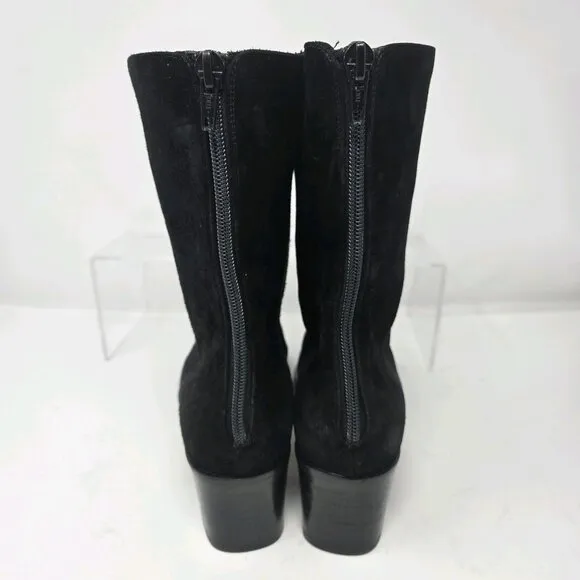 Cole Haan Women's 9 B Black Suede Leather Mid-Calf Italy Boots Square Toe