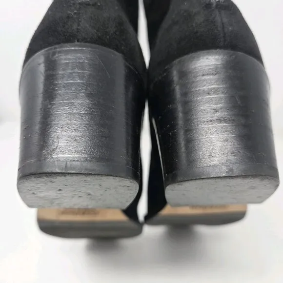 Cole Haan Women's 9 B Black Suede Leather Mid-Calf Italy Boots Square Toe