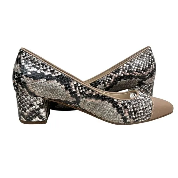 Cole Haan Womens The Go To Pump Snake Leather Low Block Heel Cap Toe‎ Size 5.5B