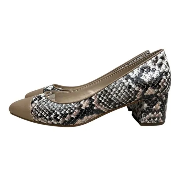 Cole Haan Womens The Go To Pump Snake Leather Low Block Heel Cap Toe‎ Size 5.5B