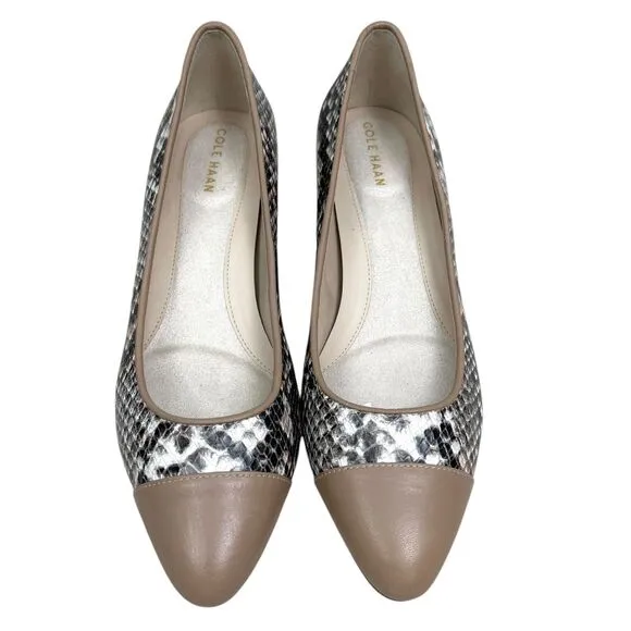 Cole Haan Womens The Go To Pump Snake Leather Low Block Heel Cap Toe‎ Size 5.5B