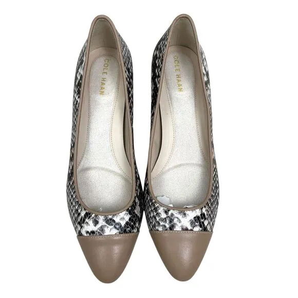 Cole Haan Womens The Go To Pump Snake Leather Low Block Heel Cap Toe‎ Size 5.5B