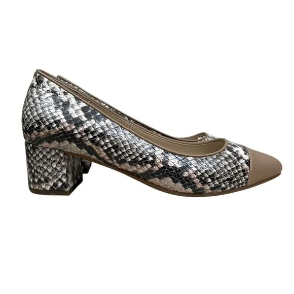 Cole Haan Womens The Go To Pump Snake Leather Low Block Heel Cap Toe‎ Size 5.5B