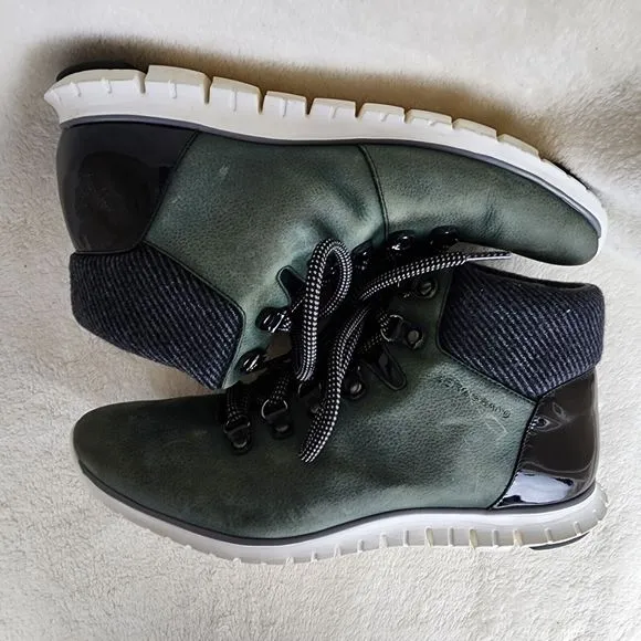 COLE HAAN ZEROGRAND GREEN LEATHER WATERPROOF ANKLE BOOTS SHOES US WOMENS SZ 9 B