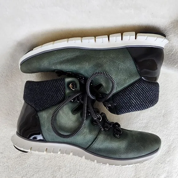 COLE HAAN ZEROGRAND GREEN LEATHER WATERPROOF ANKLE BOOTS SHOES US WOMENS SZ 9 B