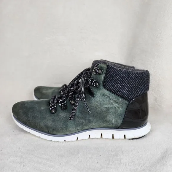 COLE HAAN ZEROGRAND GREEN LEATHER WATERPROOF ANKLE BOOTS SHOES US WOMENS SZ 9 B