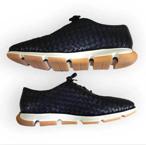 Cole Haan Zerogrand Woven Leather Oxfords Sneakers Black White Tan 11.5