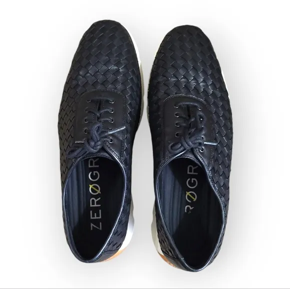 Cole Haan Zerogrand Woven Leather Oxfords Sneakers Black White Tan 11.5
