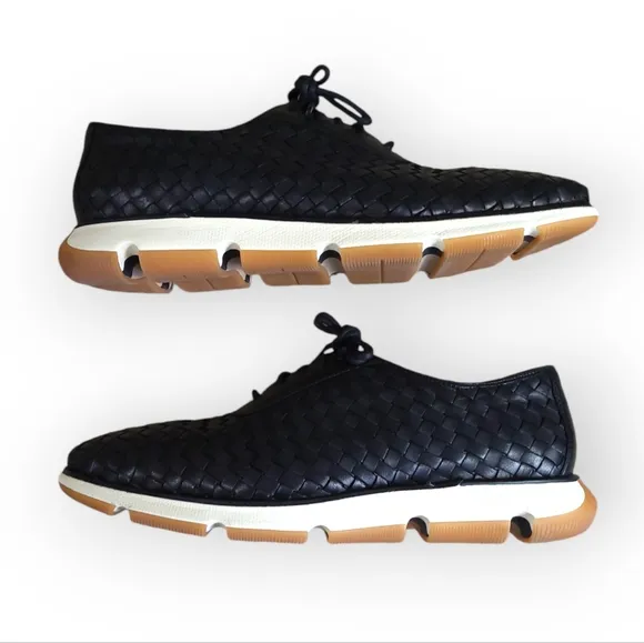 Cole Haan Zerogrand Woven Leather Oxfords Sneakers Black White Tan 11.5