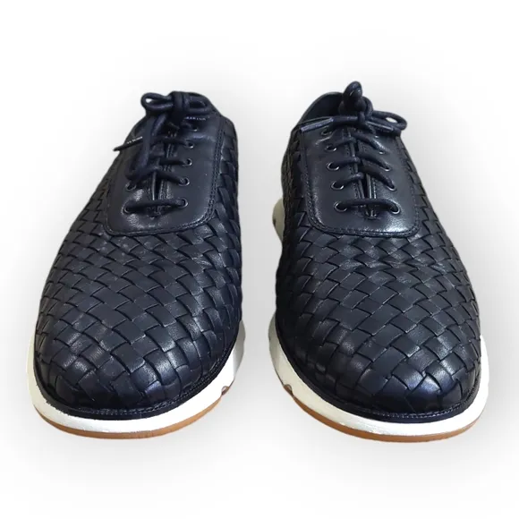 Cole Haan Zerogrand Woven Leather Oxfords Sneakers Black White Tan 11.5