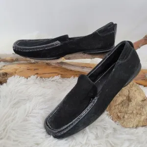 Cole haan black suede moccasin with patent trim