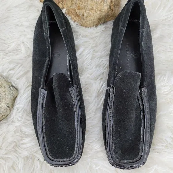 Cole haan black suede moccasin with patent trim