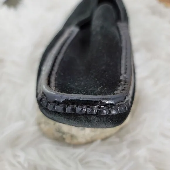 Cole haan black suede moccasin with patent trim