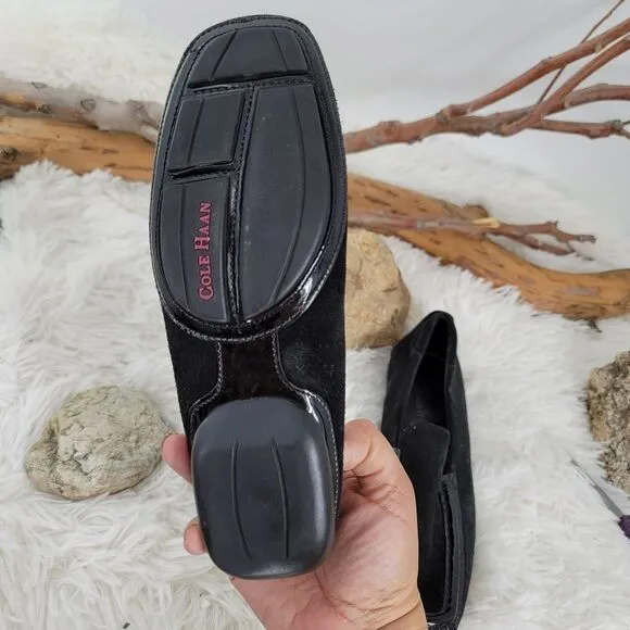 Cole haan black suede moccasin with patent trim