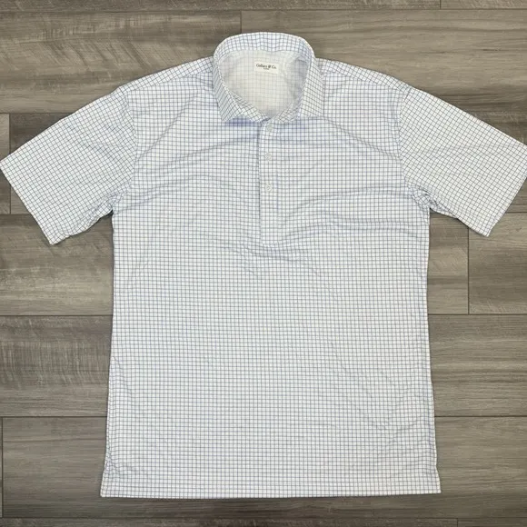 Collars &amp; Co Men's Original Dress Collar Polo Shirt Thin Blue Check SZ XL NWOT