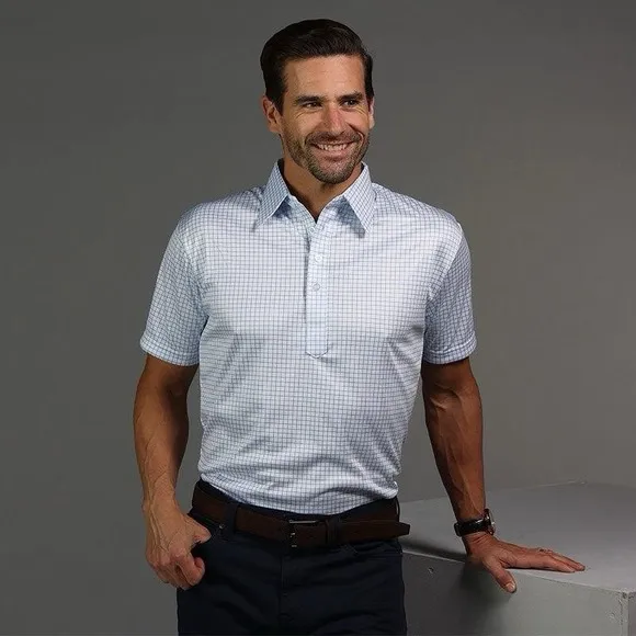 Collars &amp; Co Men's Original Dress Collar Polo Shirt Thin Blue Check SZ XL NWOT