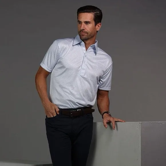 Collars &amp; Co Men's Original Dress Collar Polo Shirt Thin Blue Check SZ XL NWOT