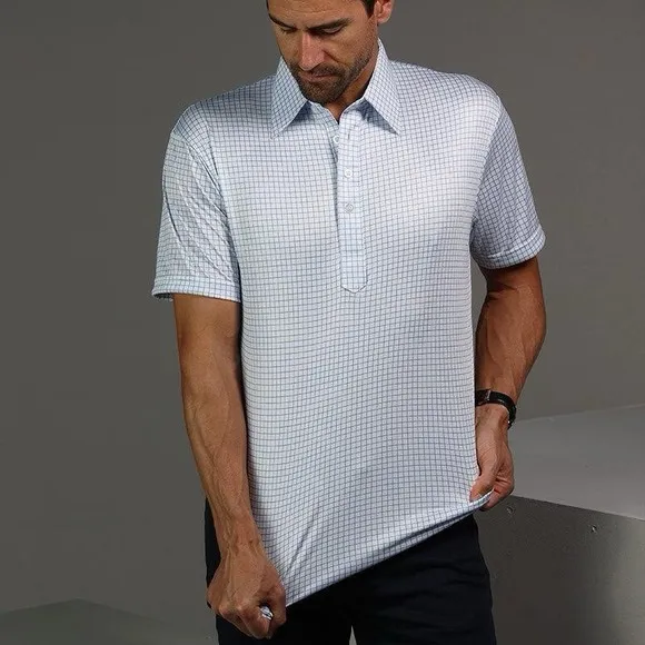 Collars &amp; Co Men's Original Dress Collar Polo Shirt Thin Blue Check SZ XL NWOT