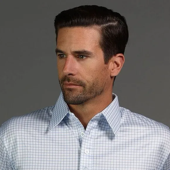 Collars &amp; Co Men's Original Dress Collar Polo Shirt Thin Blue Check SZ XL NWOT