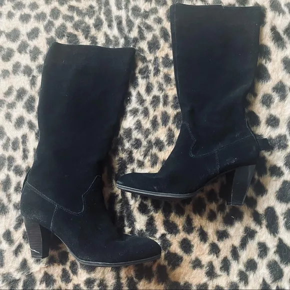 Connie Cecilia black suede mid calf boots