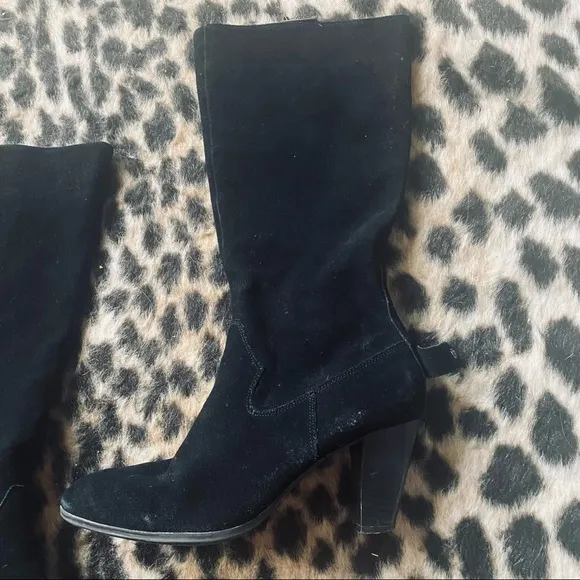 Connie Cecilia black suede mid calf boots