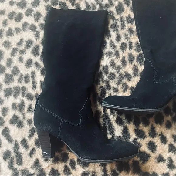 Connie Cecilia black suede mid calf boots
