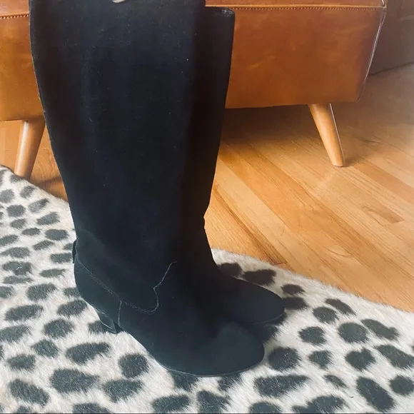 Connie Cecilia black suede mid calf boots