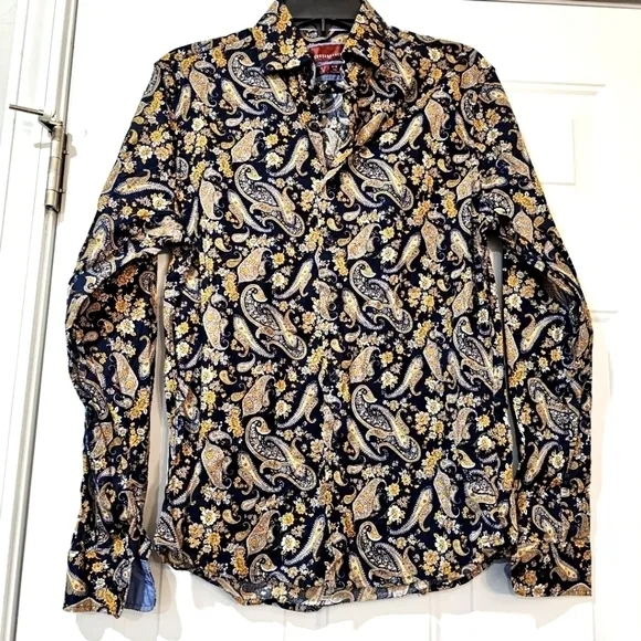 CONSEQUENCE Slim fit size small men Paisley shirt.