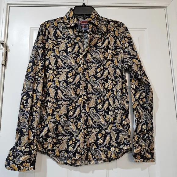 CONSEQUENCE Slim fit size small men Paisley shirt.