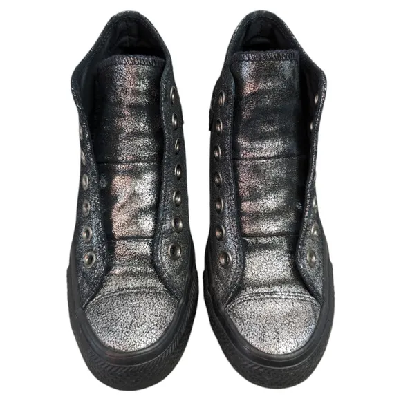 Converse 2017 Lux Mid Hidden Wedge Heel Metallic Sparkle Black Womens Sneaker 5