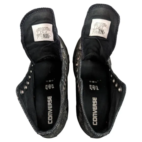 Converse 2017 Lux Mid Hidden Wedge Heel Metallic Sparkle Black Womens Sneaker 5