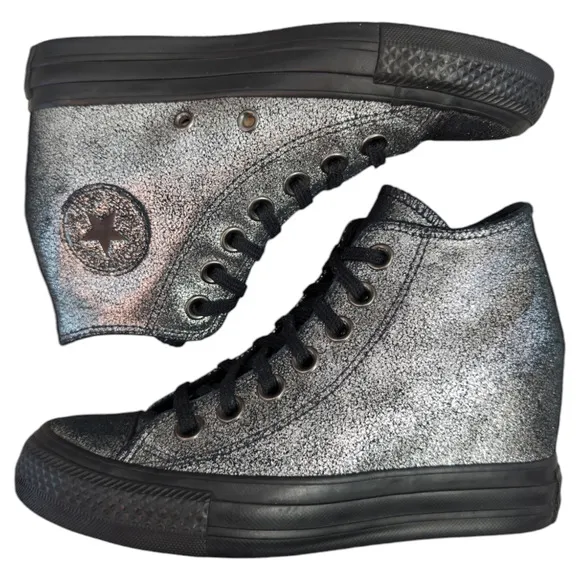 Converse 2017 Lux Mid Hidden Wedge Heel Metallic Sparkle Black Womens Sneaker 5