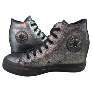 Converse 2017 Lux Mid Hidden Wedge Heel Metallic Sparkle Black Womens Sneaker 5