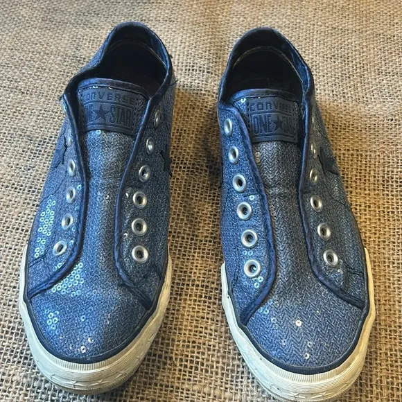Converse All Star Blue Sequin low Top Sneaker tennis shoes size 8.5