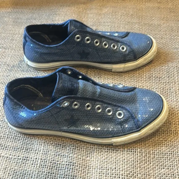 Converse All Star Blue Sequin low Top Sneaker tennis shoes size 8.5