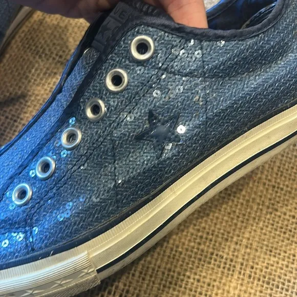 Converse All Star Blue Sequin low Top Sneaker tennis shoes size 8.5