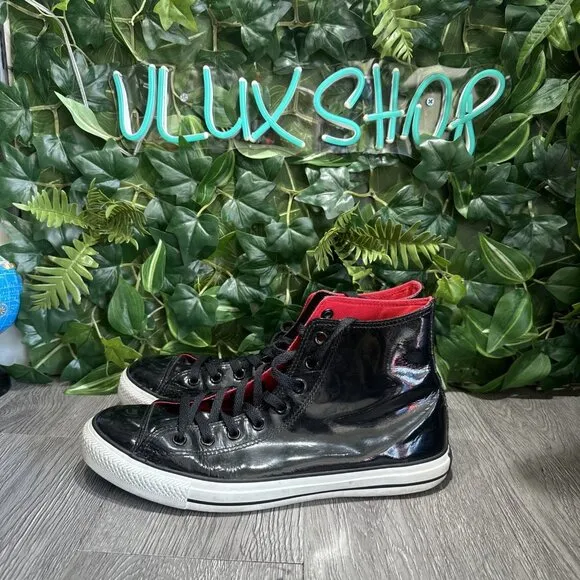 Converse All Star Chuck Taylor Hi Top Shoes Size 12 Black Patent Leather 111131