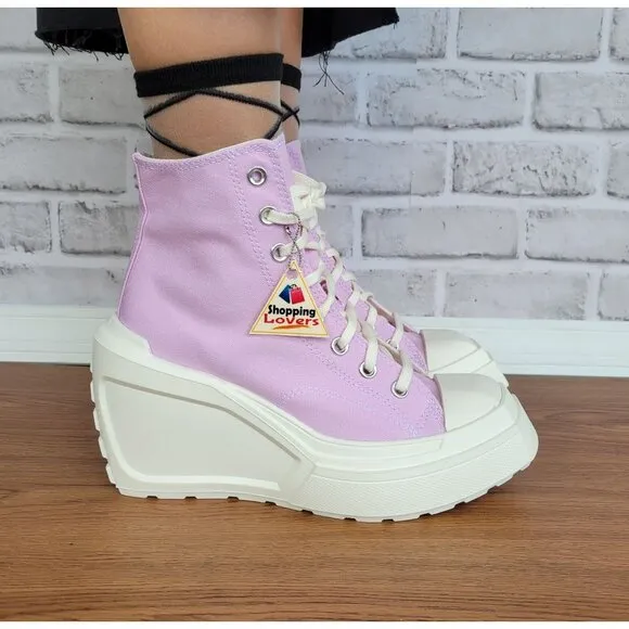⭐Converse Chuck 70 De Luxe Wedge Platform Hi Shoes Sz 8 A07584C Purple Pink 4&quot;