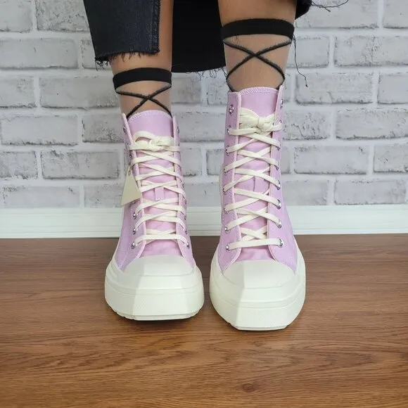 ⭐Converse Chuck 70 De Luxe Wedge Platform Hi Shoes Sz 8 A07584C Purple Pink 4&quot;