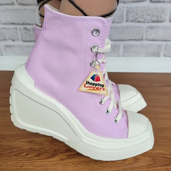 ⭐Converse Chuck 70 De Luxe Wedge Platform Hi Shoes Sz 8 A07584C Purple Pink 4&quot;