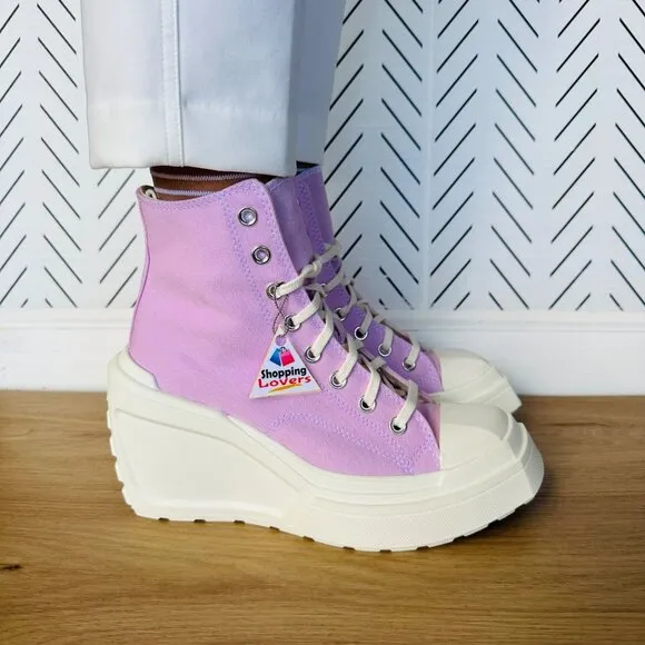 ⭐Converse Chuck 70 De Luxe Wedge Platform Hi Shoes Sz 8 A07584C Purple Pink 4&quot;