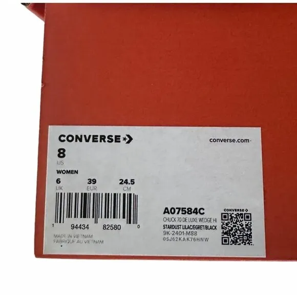 ⭐Converse Chuck 70 De Luxe Wedge Platform Hi Shoes Sz 8 A07584C Purple Pink 4&quot;