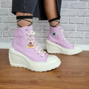 ⭐Converse Chuck 70 De Luxe Wedge Platform Hi Shoes Sz 8 A07584C Purple Pink 4&quot;