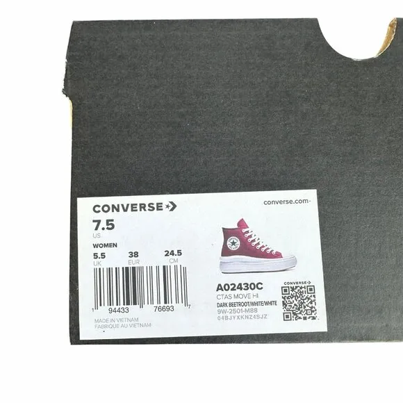⭐Converse Chuck Taylor Move Platform High Sz 7.5 Women's Shoes Burgundy A02430C