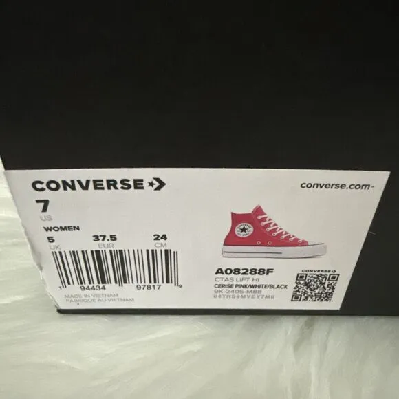 Converse CTAS Lift Hi Platform Women's Size 7 Pink/White Casual Shoes A08288F