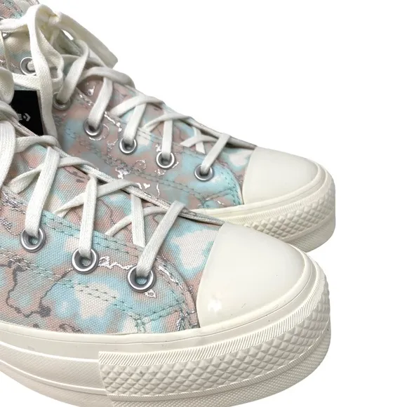 Converse CTAS Lift Shoes High Top Silver Blue Canvas Women Size Sneakers A02033C