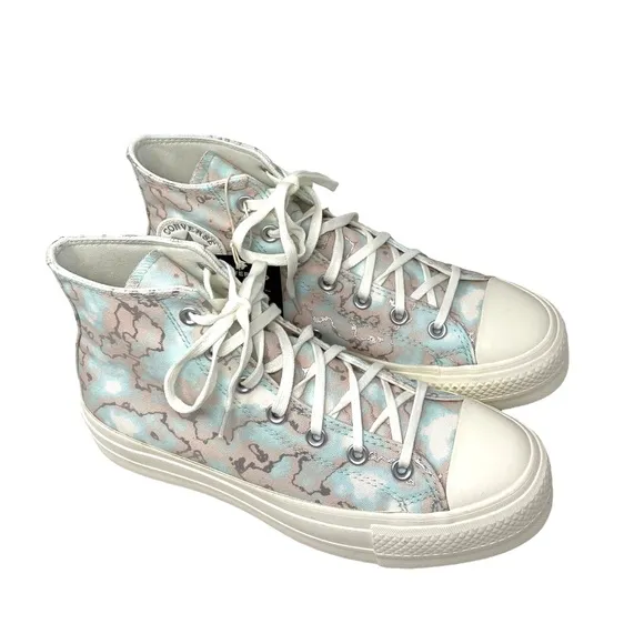 Converse CTAS Lift Shoes High Top Silver Blue Canvas Women Size Sneakers A02033C